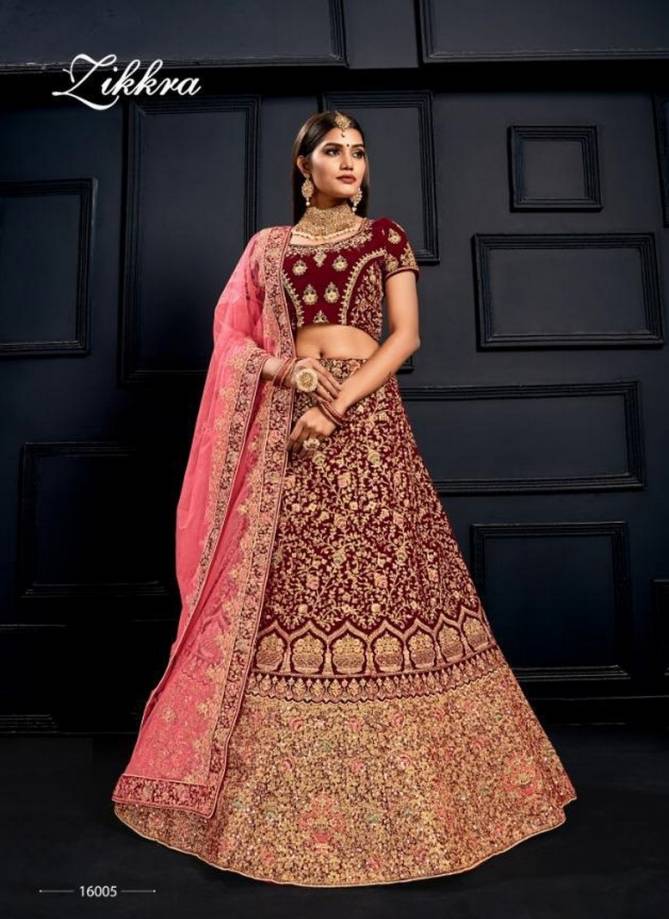 Maroon Colour Latest Designer Heavy Velvet Bridal Wedding Wear Stone Dori And Thread Work Lehenga Choli Collection 16005